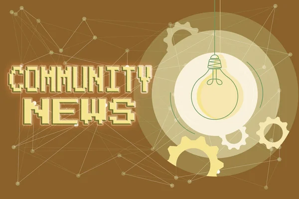 Texto que presenta Community News. Cobertura conceptual de noticias fotográficas que típicamente se enfoca en los vecindarios de la ciudad Concepto de pensamiento crítico y lógico, ideas y diseños brillantes abstractos — Foto de Stock