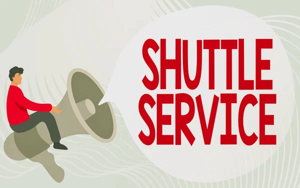 Text caption presenting Shuttle Service. Conceptual photo vehicles like buses travel frequently between two places Gentleman Drawing Riding Big Megaphone Showing Speech Bubble.