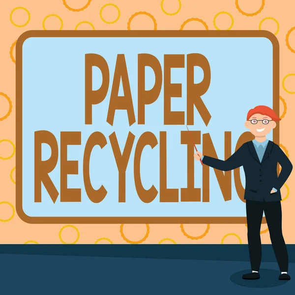 Inspiration montrant signe Recyclage du papier. Aperçu de l'entreprise Utiliser les papiers usagés d'une nouvelle façon en les recyclant Résumé Professeur Conférences, explication et rapport Concept — Photo