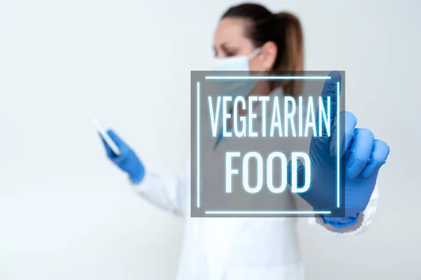 Tekstbord met vegetarisch eten. Bedrijfsoverzicht keuken verwijst naar voedsel dat voldoet aan vegetarische normen Demonstreren Medische Techologie Presenteren van Nieuwe Wetenschappelijke Ontdekking — Stockfoto