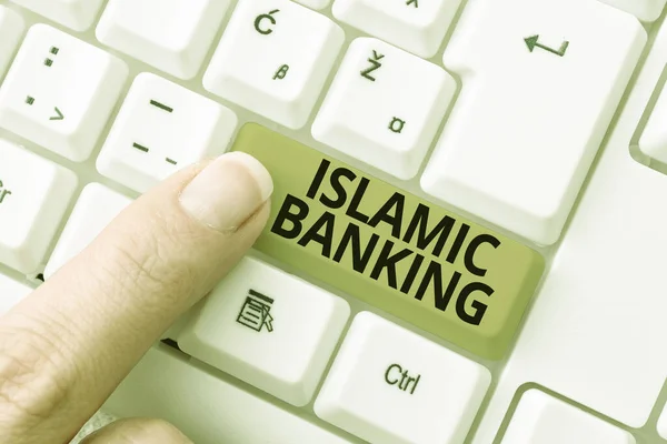 Podpis zobrazující islámské bankovnictví. Obchodní přístup Bankovní systém založený na zásadách islámského práva Typist Vytváření firemních dokumentů, Abstraktní rychlost psaní nápady — Stock fotografie