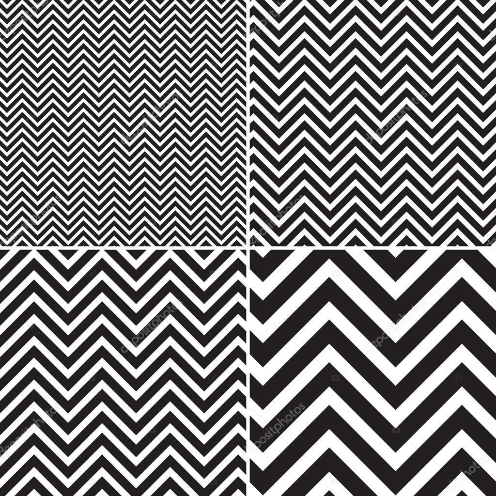 Set of black and white chevron seamless patterns
