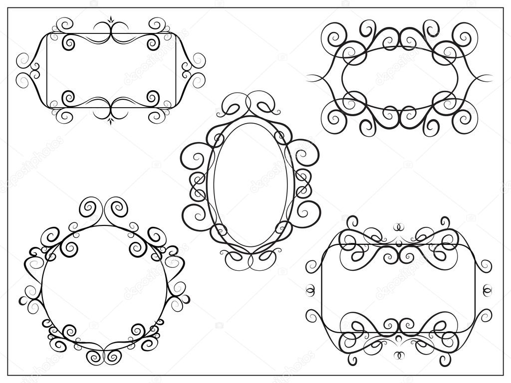 Set of decorative vintage swirl frames. Design elements