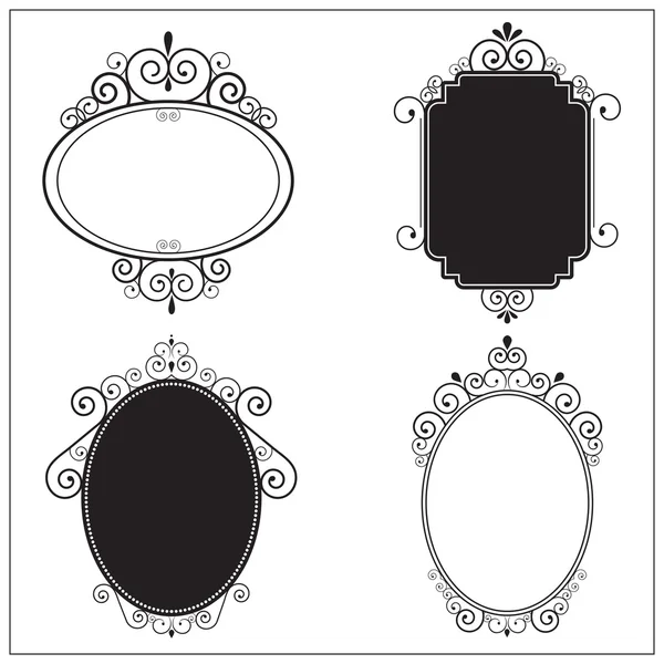 Set de marcos de remolino vintage decorativos en blanco y negro. Elementos de diseño — Archivo Imágenes Vectoriales