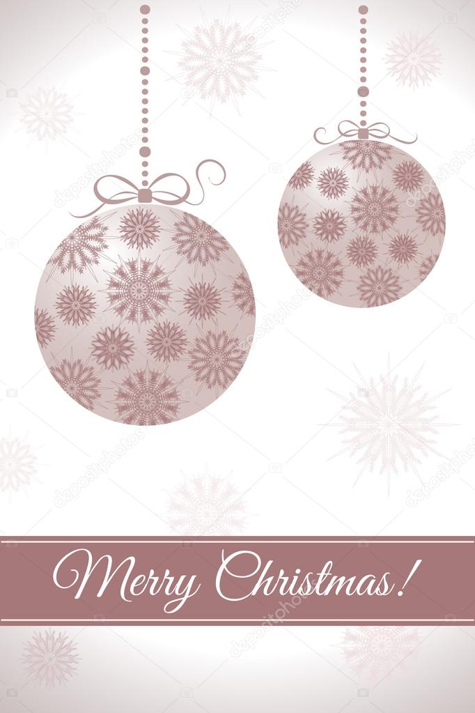 Christmas card with ornamental christmas balls with snowflakes