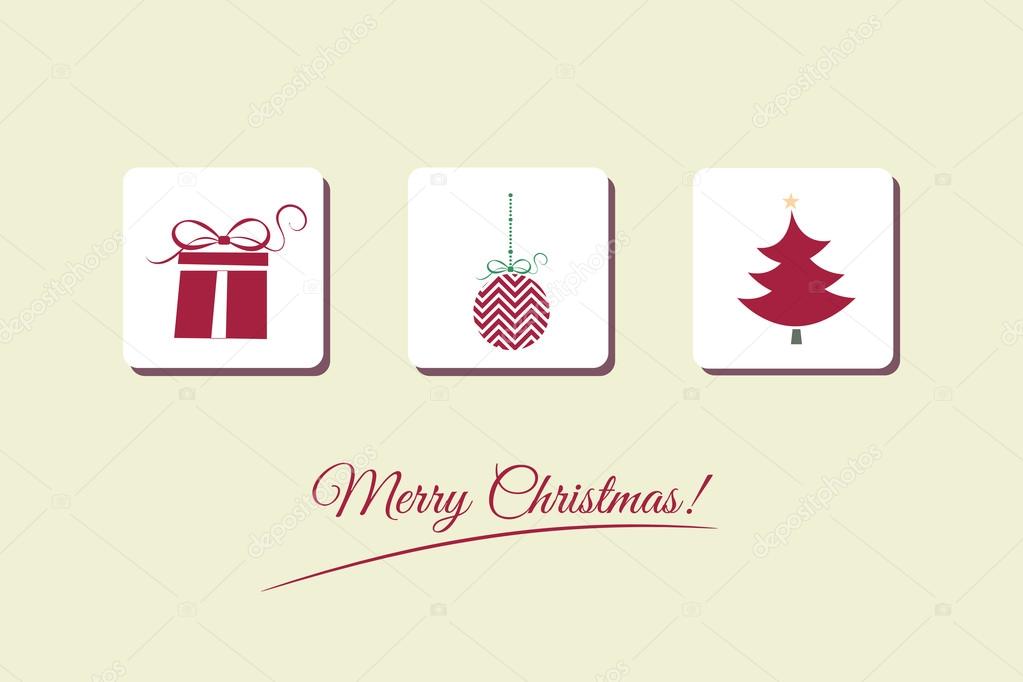 Christmas Card with christmas tree, christmas ball and present