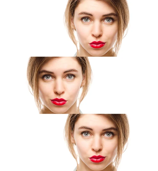 Красива стильна молода жінка з червоними губами — стокове фото