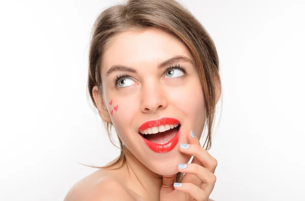 Retrato de mujer hermosa sobre fondo blanco — Foto de Stock