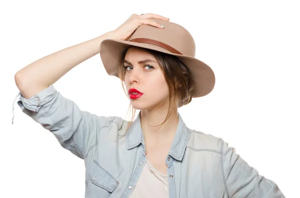 Ładna kobieta w kapeluszu — Zdjęcie stockowe