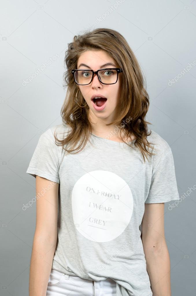 frightened woman looking at camera 