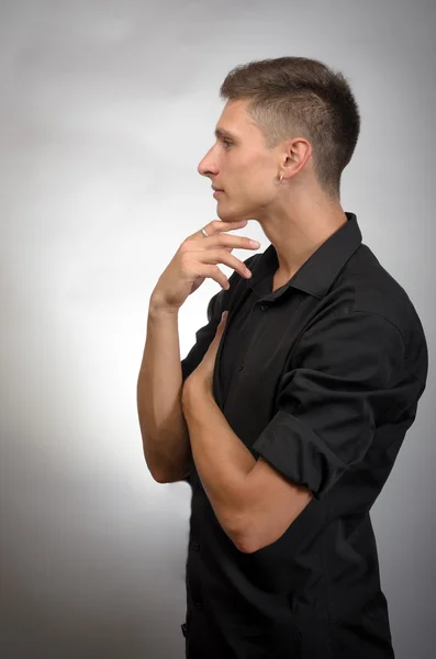 Myślenia mężczyzna palec podbródek — Zdjęcie stockowe