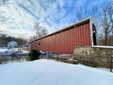 Neff's Mill Covered Bridge on a snowy morning in Lancaster Pennsylvania