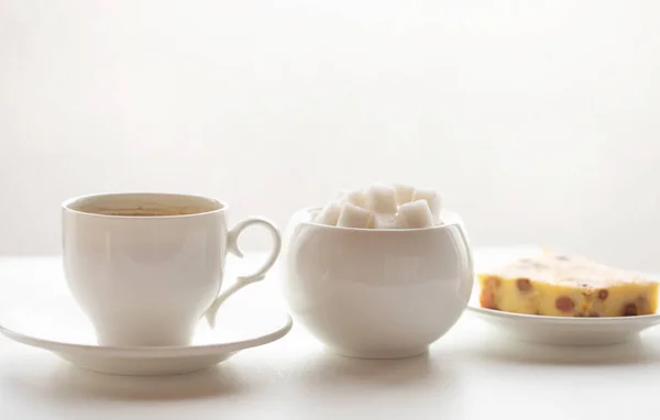 Closeup View Tasty Homemade Biscuits Cup Tea Table Morning — Stock Photo, Image