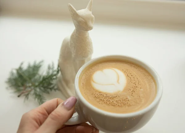 Cup Cappuccino Coffee Hands — Stock Photo, Image