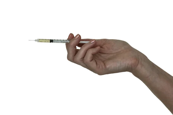 Awoman Hand Holding Syringe Cigarette Isolated — Stock Photo, Image