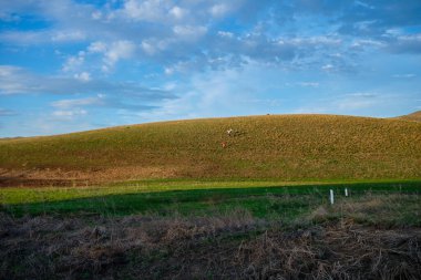 Güney Urallar 'ın bahar dağlarının manzarası güneşle aydınlanır.