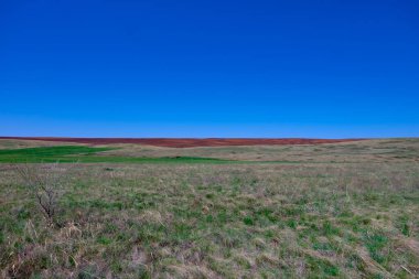 Güney Urallar 'ın bahar dağlarının manzarası güneşle aydınlanır.