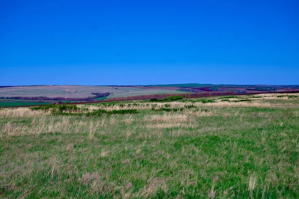 Güney Urallar 'ın bahar dağlarının manzarası güneşle aydınlanır.