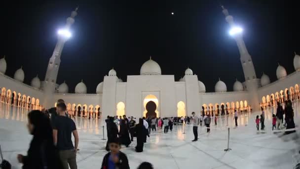 Time lapse Sheikh Zayed Gran Mezquita Abu Dhabi Emiratos Árabes Unidos, noche — Vídeos de Stock