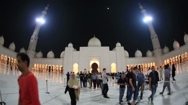 Sjeik Zayed Grand Mosque Abu Dhabi UAE, natt – stockvideo