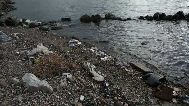 Basura en la playa — Vídeo de stock