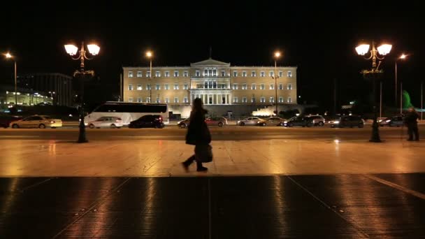Tempo Tempo Tempo Tempo do Parlamento Edifício Capital Cidades Atenas à noite — Vídeo de Stock
