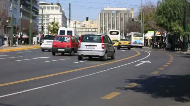 Upływ czasu ruch uliczny w stolicy miasta Ateny Grecja — Wideo stockowe