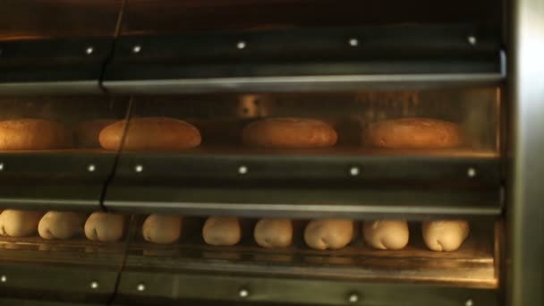 Baka bröd i owen på bageriet — Stockvideo