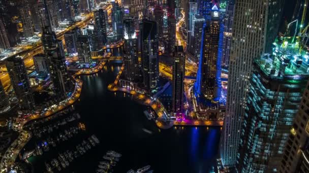 Vista aérea del lapso de tiempo Sheikh Zayed Road con Dubai Marina — Vídeo de stock