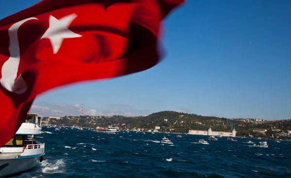 Bosphorus with turkish flag — Stock Photo, Image