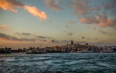 Galata Tower and Eminonu District at Sunset clipart