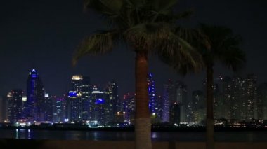 Palmiye ve Dubai gökdelen gece görünümü
