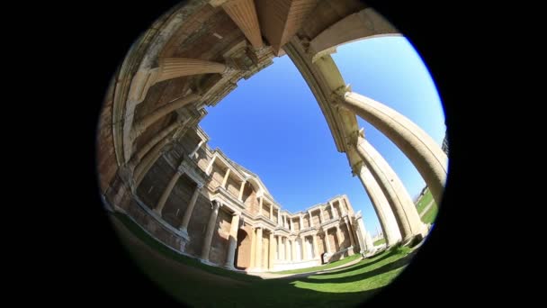 Ruins Gymnasium details fish eye pan shoot — Stock Video