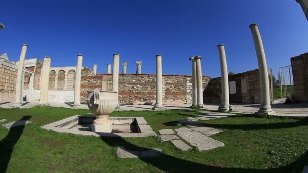 Ruins main hall and columns in Synagogue — Stock Video