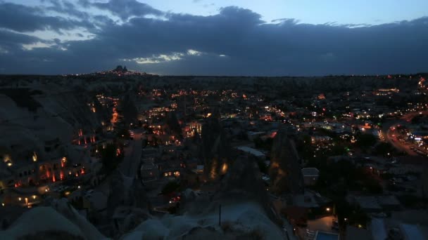 Veduta aerea, notturna della Cappadocia — Video Stock