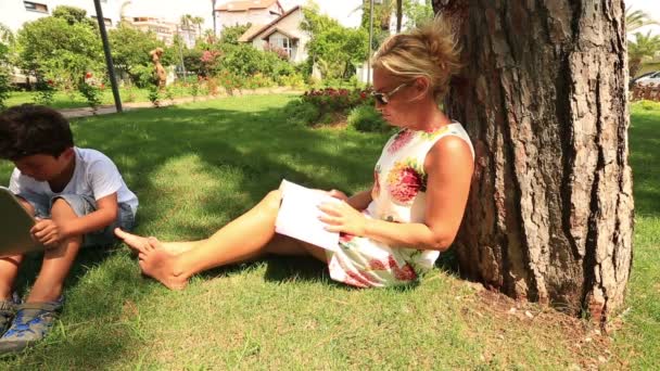 Familie vrijetijd in het park — Stockvideo