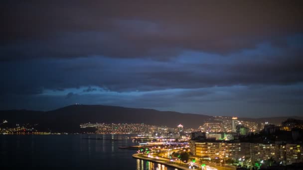 City aerial view and cloud timelapse, dolly shot — Stock Video