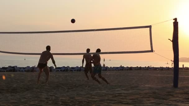 Beach activity, silhoutte beach volleyball — Stock Video