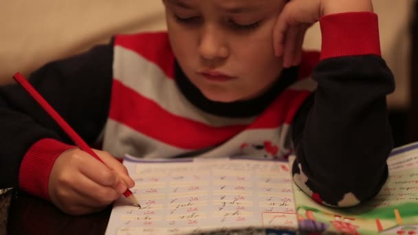 Niño pequeño haciendo la tarea — Vídeos de Stock