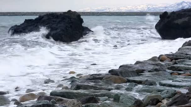 Storm waves crash against the rocks — Stok video