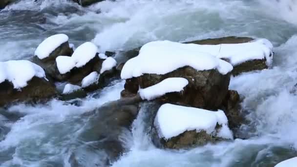 Stromende rivier in de winter — Stockvideo