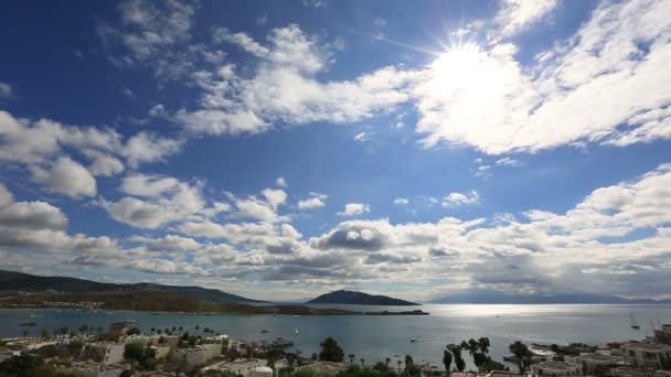 Lugar muito famoso destino de viagem Bodrum Bay — Vídeo de Stock