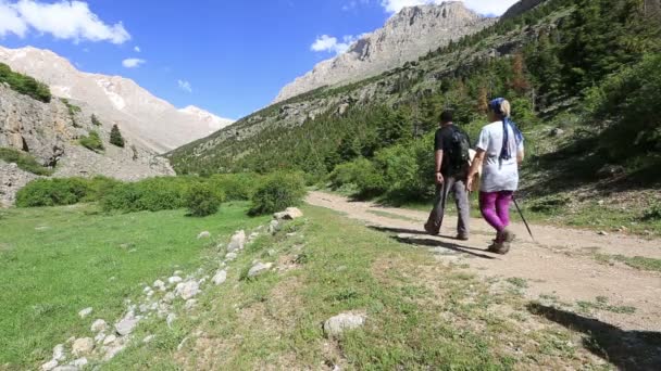 Туристическая группа, идущая по долине 4 — стоковое видео
