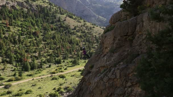 Vrouwelijke klimmer klimmen berg 3 — Stockvideo
