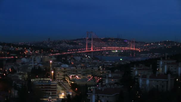 Noite em Bosporus Bridge istanbul — Vídeo de Stock