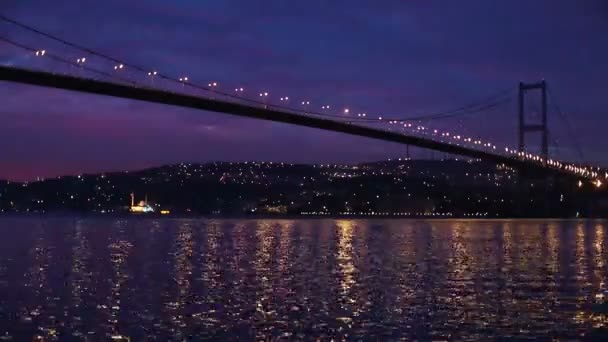 Istanbul night city and bosporus bridge — Stock Video