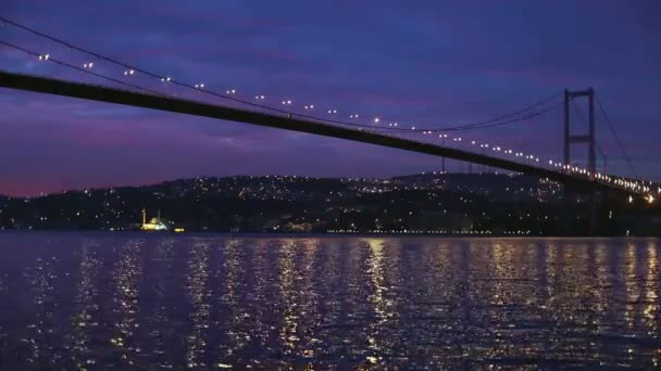 Istanbul night city and bosporus bridge — Stock Video