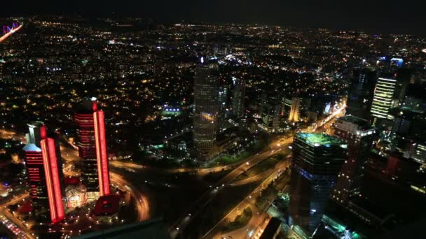 Antenne wiev istanbul stad bij nacht — Stockvideo