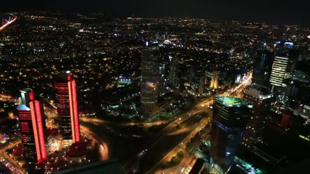 Tijd lapse luchtfoto wiev istanbul stad bij nacht — Stockvideo