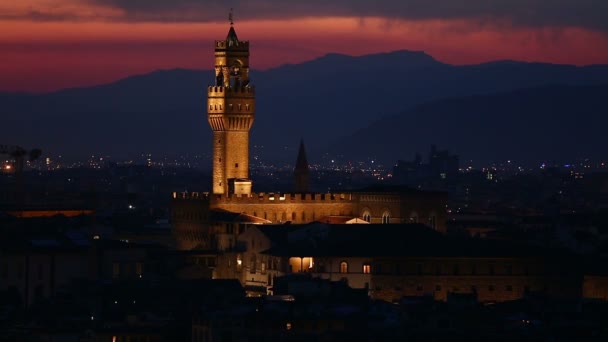 Εναέρια στον ορίζοντα της Φλωρεντίας στο ηλιοβασίλεμα — Αρχείο Βίντεο